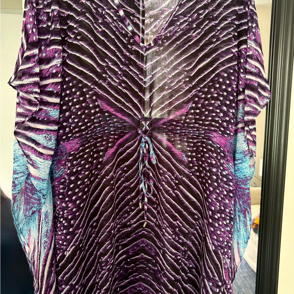 Calvin Klein Purple and Blue Patterned beach cover up.